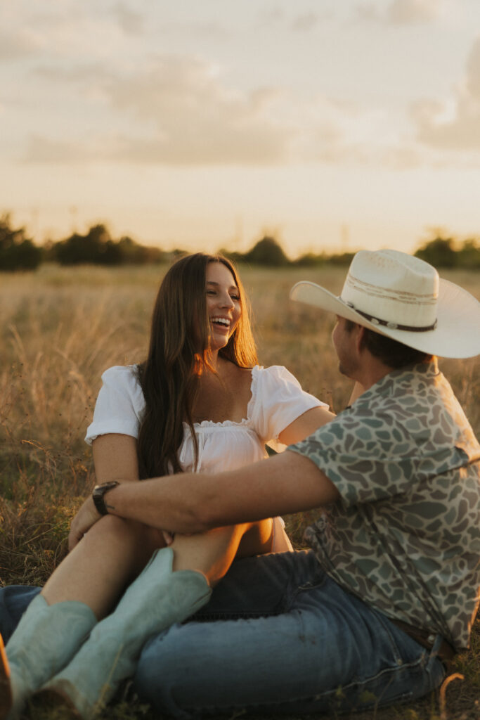 Couple having fun on a field in Dallas, Texas