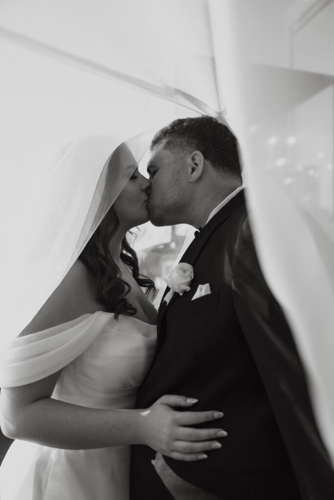 Bride and groom on a rooftop in downtown Dallas