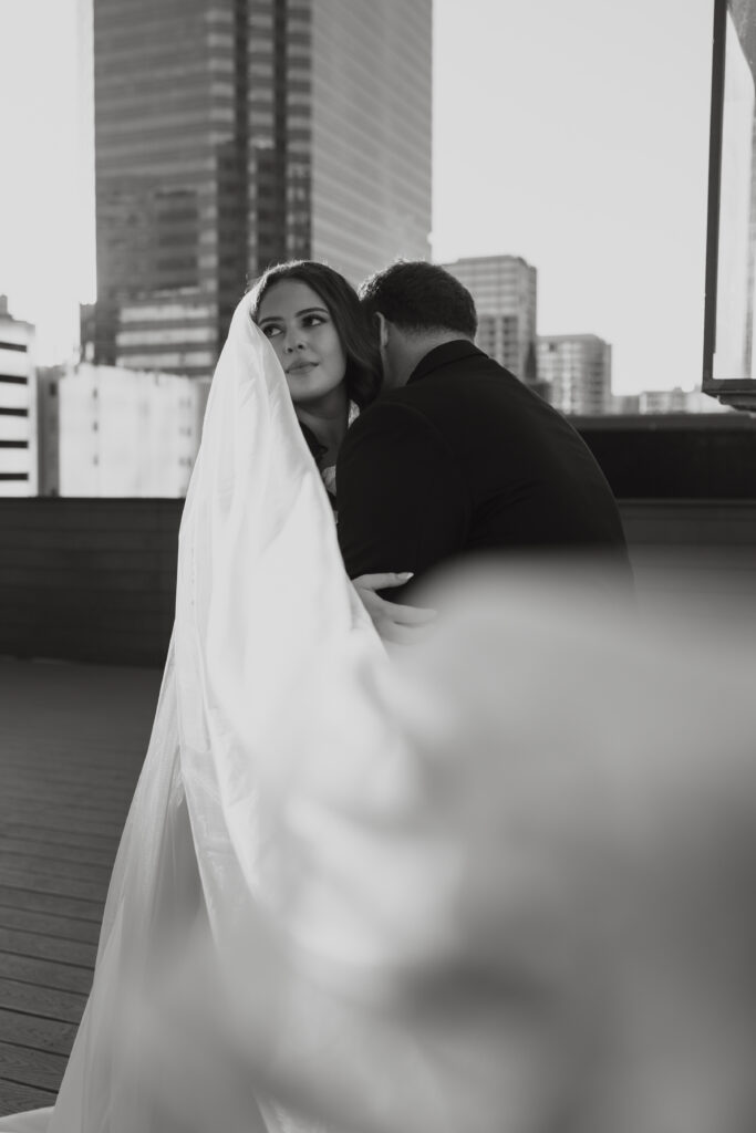 Dallas wedding photos on a rooftop