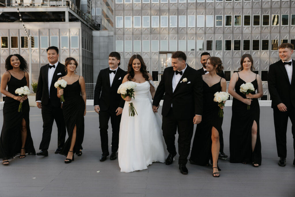 Classic bridal party on a rooftop in Dallas