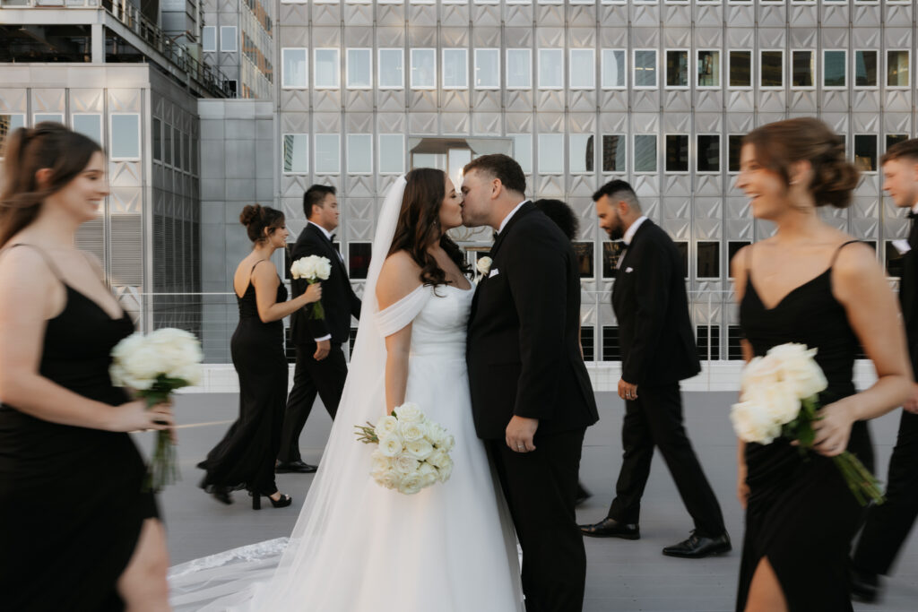 Classic bridal party on a rooftop in Dallas