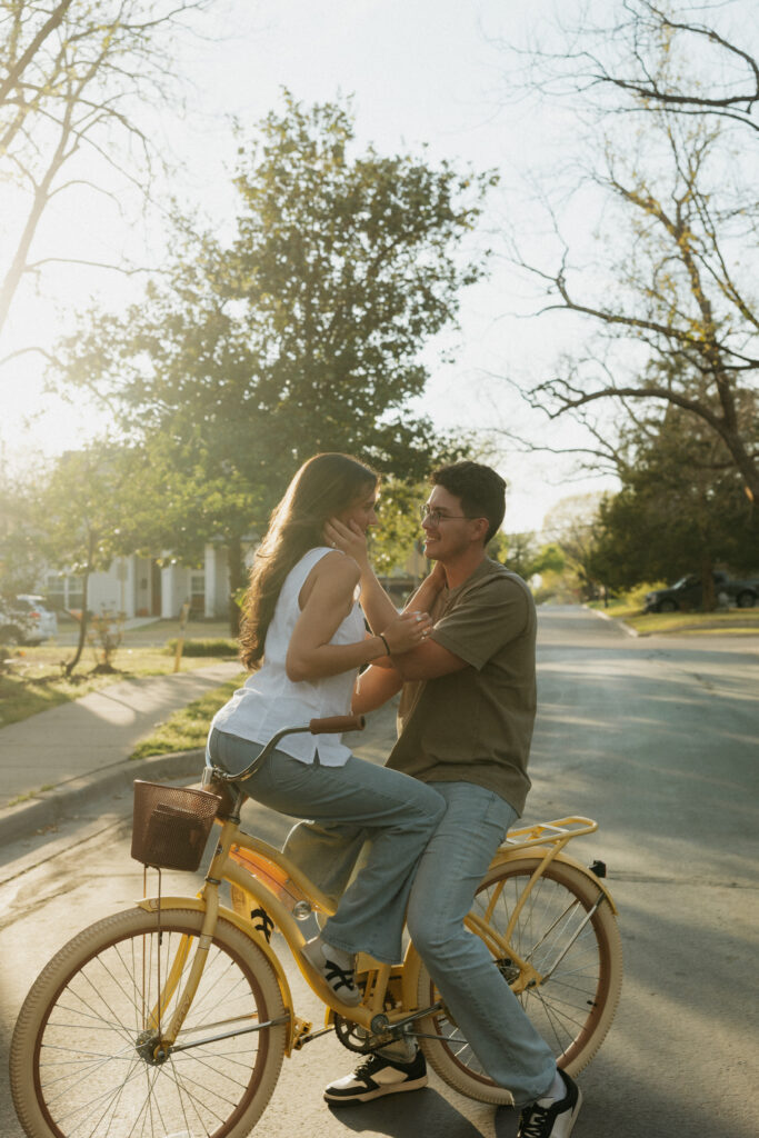 couple photos on a bicycle romantic and candid