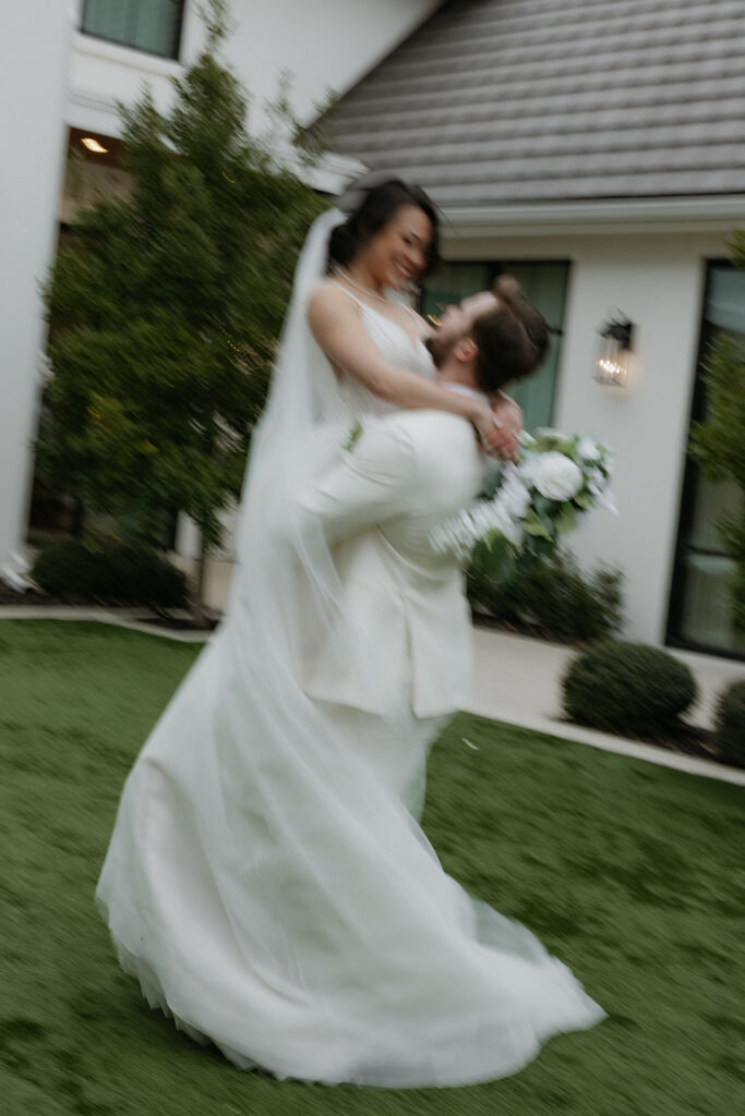 blurry candid bride and groom photos spinning