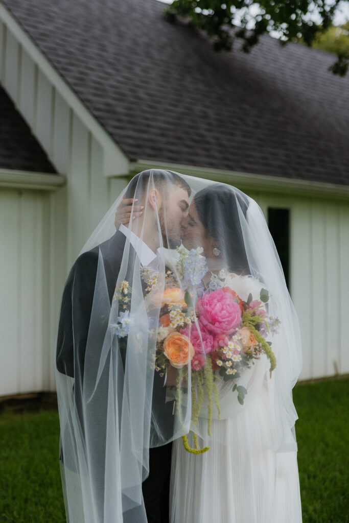 bride and groom portraits under the veil