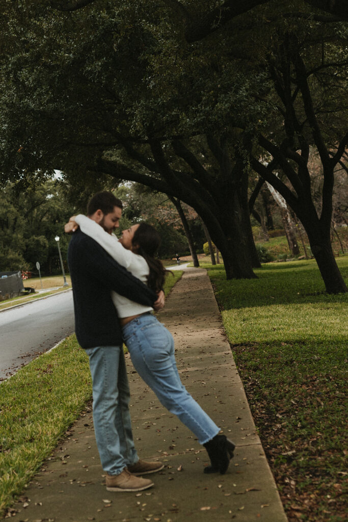 Winter Engagement Photos at Lakeside Park in Dallas
