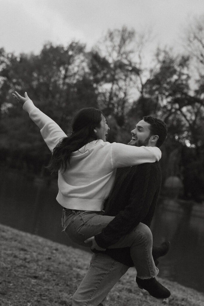 couple spinning and laughing romantic couples photoshoot