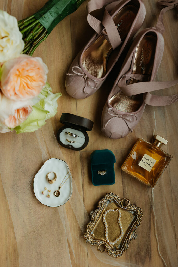elegant vintage wedding details flatlay