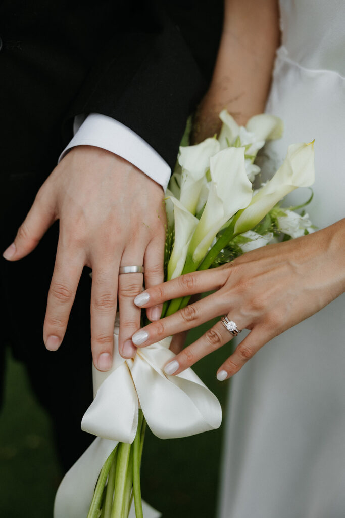 The bride and grooms wedding rings.
