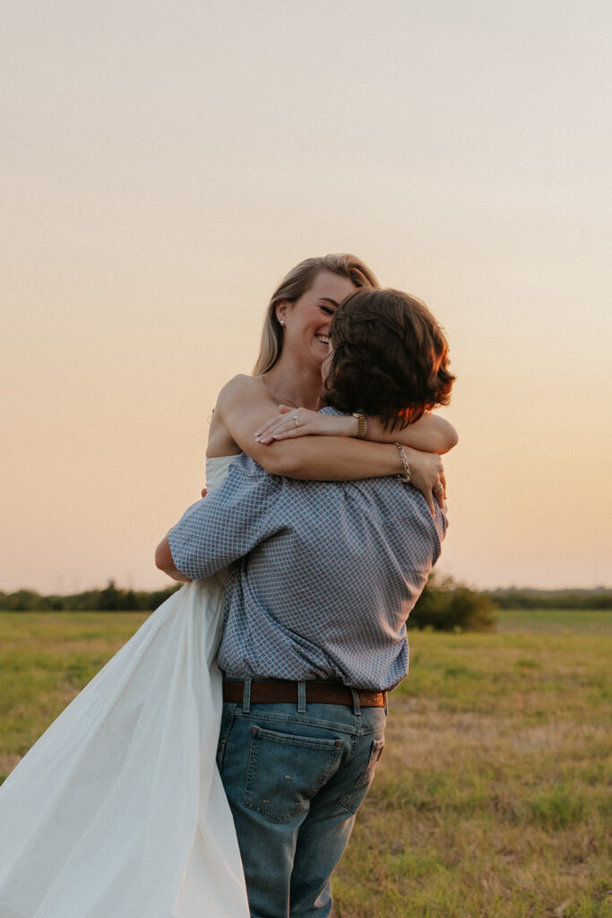 A couple hugging romantically.