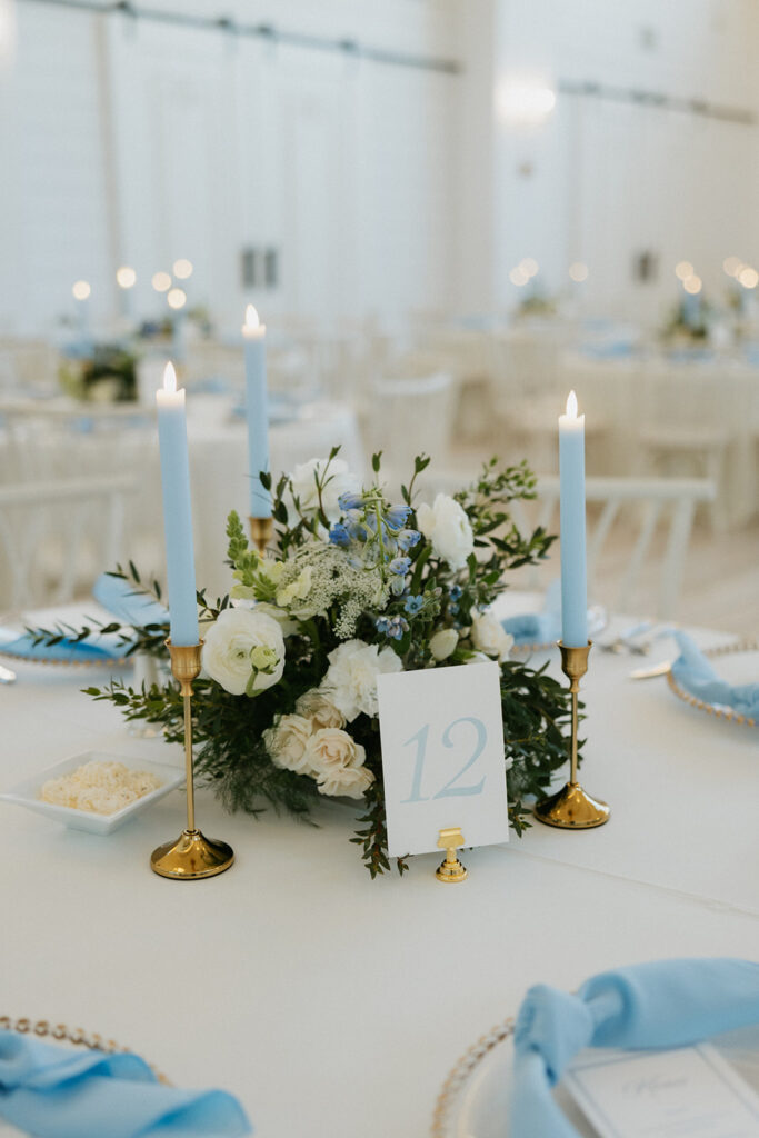 Beautiful blue tablescape at The Nest at Ruth Farms.