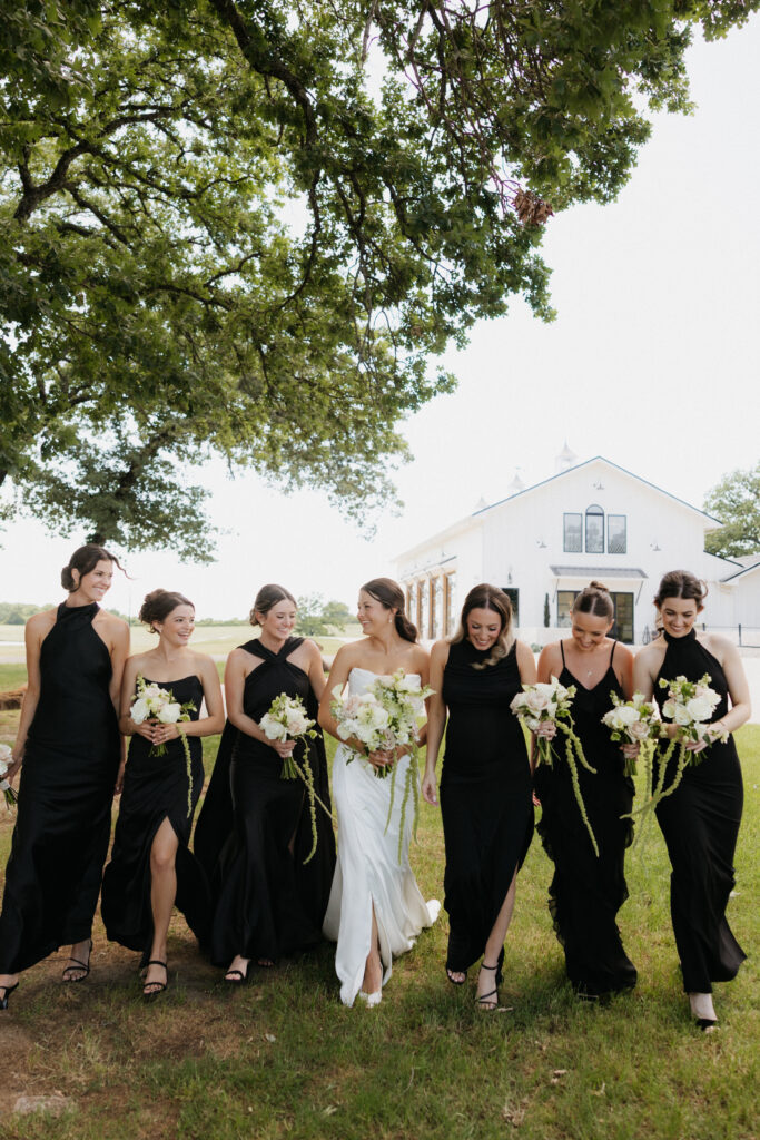 Bridal party walking together.
