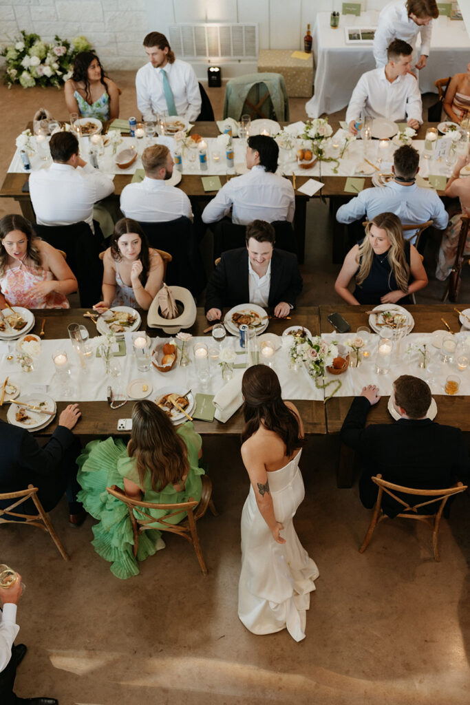 Guests enjoying dinner at the North Texas wedding venue. 